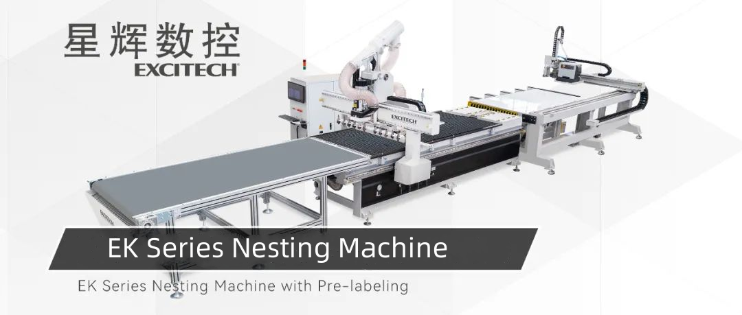 Efektivní obrábění dřeva Řezání pomocí stroje Excitech EK Series Nesting Machine a předběžného štítkování
