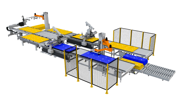 Hnízdní buňka excitech s robotem 5cm vizí uchopení a stohování.